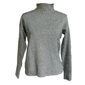 Cynthia Rowley Mock Neck Sweater Check Grey Boxy Fit Long Sleeve Knit Pullover